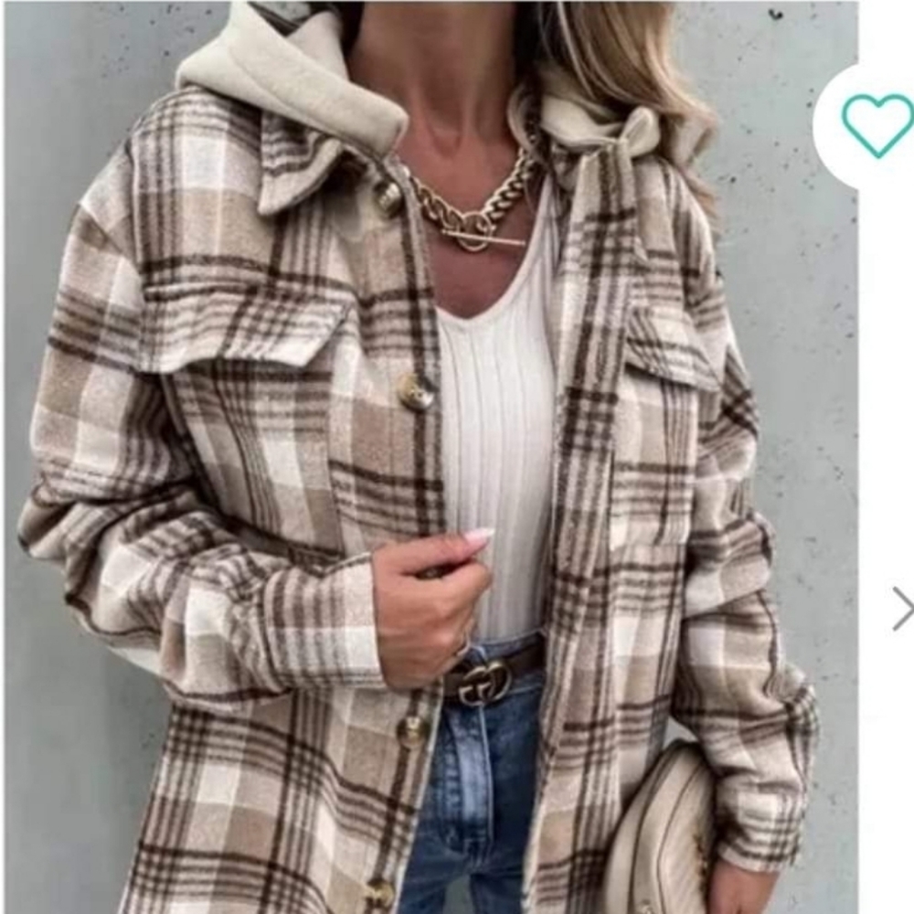 Boutique Plaid Shacket - removable hood